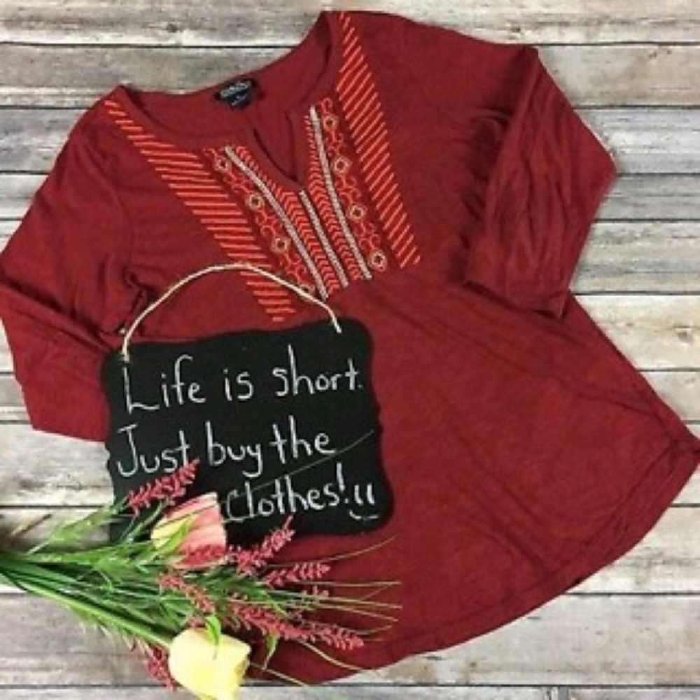 Burgundy Lucky Brand Embroidered Shirt